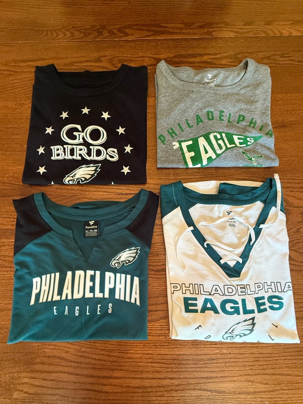 NEW 4 Eagles Fanatics Women's Philadelphia Birds shirts - short & long sleeve XL